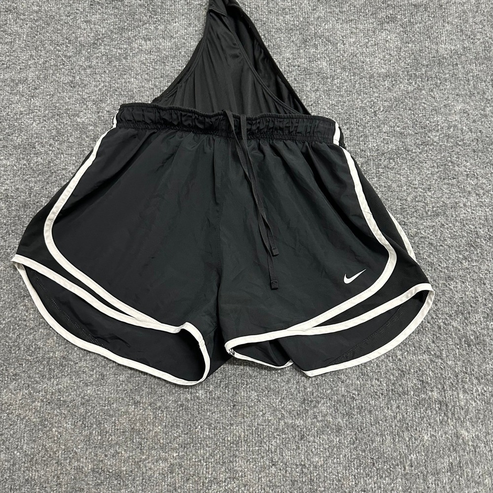 Nike Shorts Womens Size L Black Dri-Fit Running Athletic White Trim Drawstring